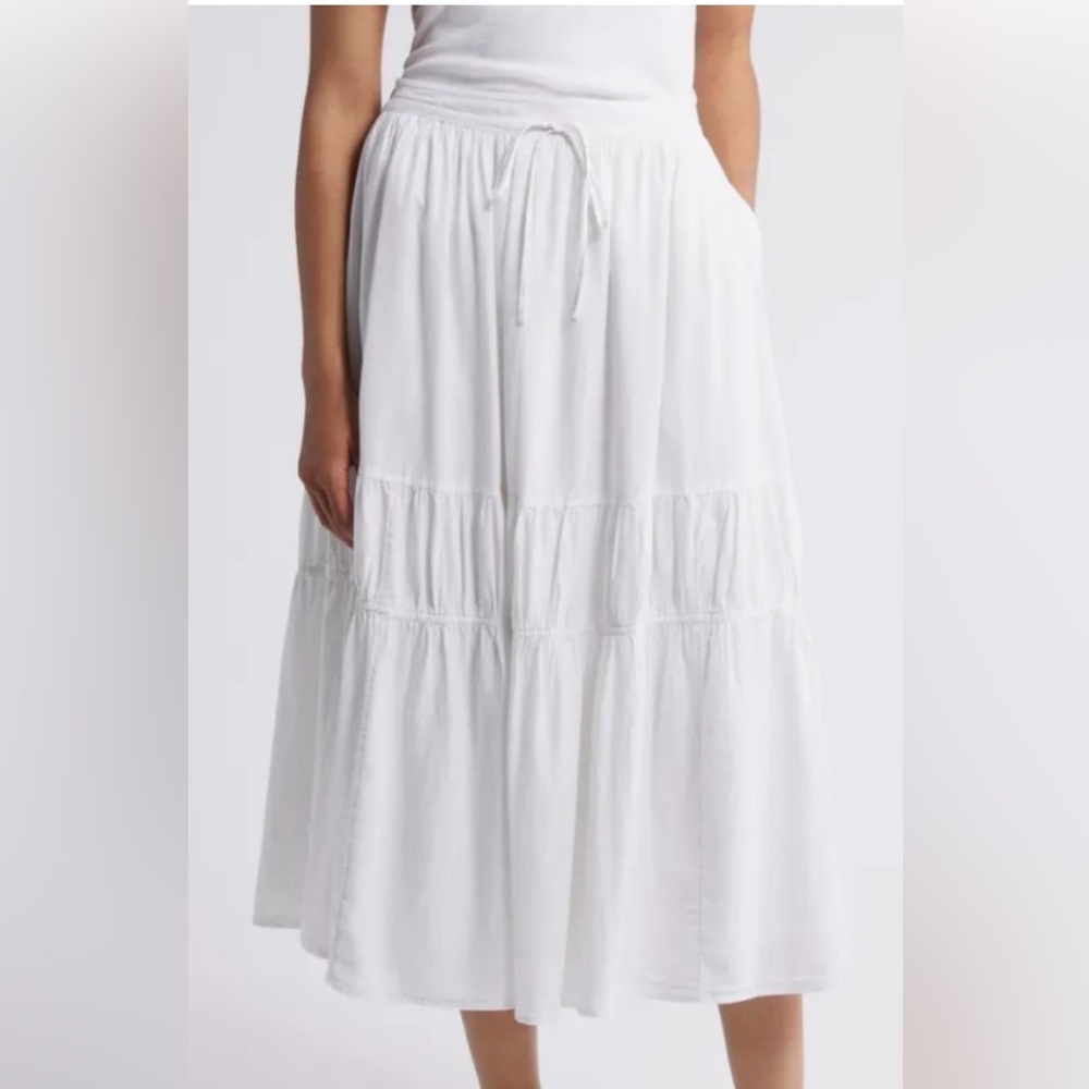 Caslon Crisp White Tiered Midi Skirt